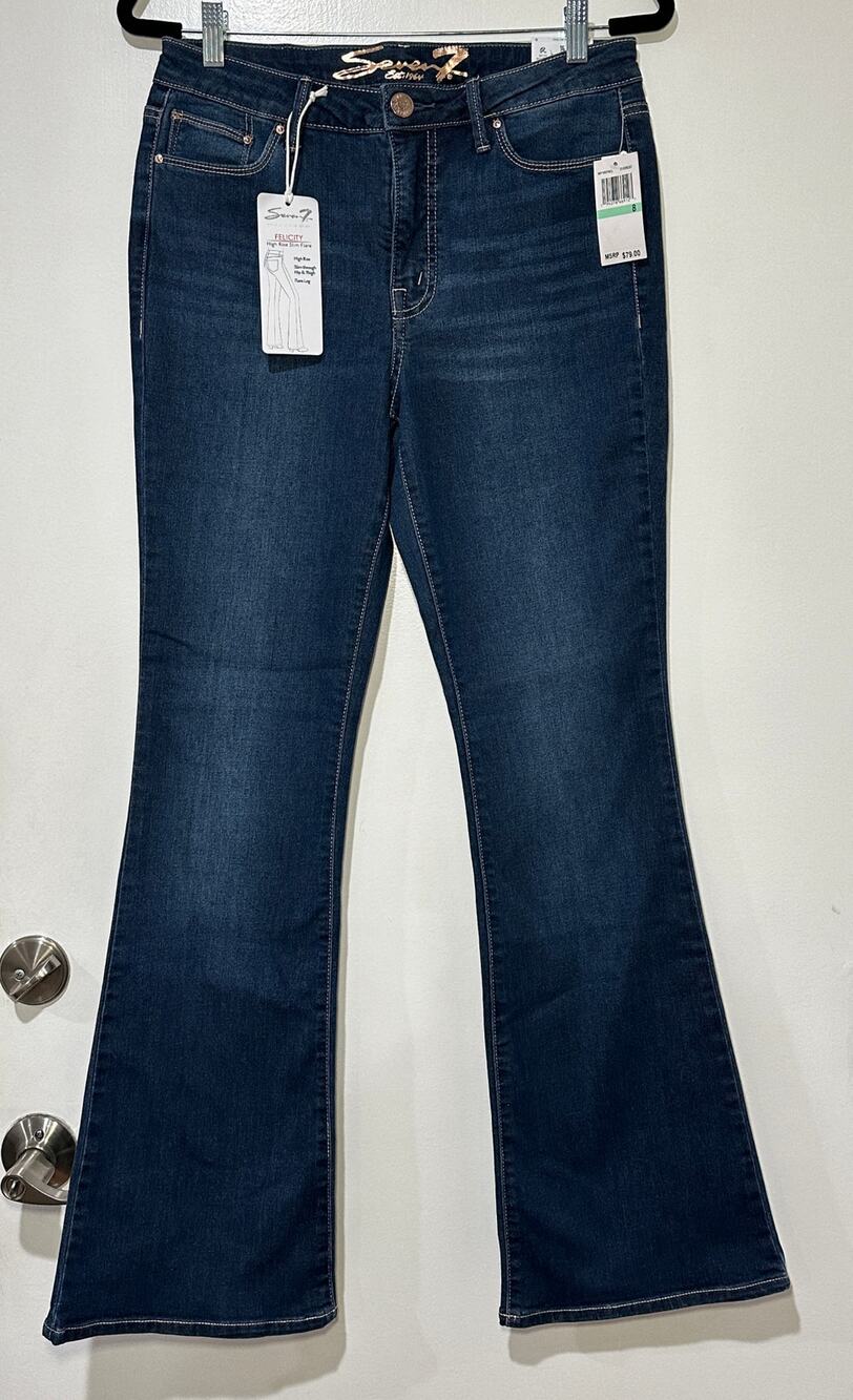 Seven7 Women's Felicity High Rise Slim Flare Jean Blue Denim Size 8 NWT Stretchy